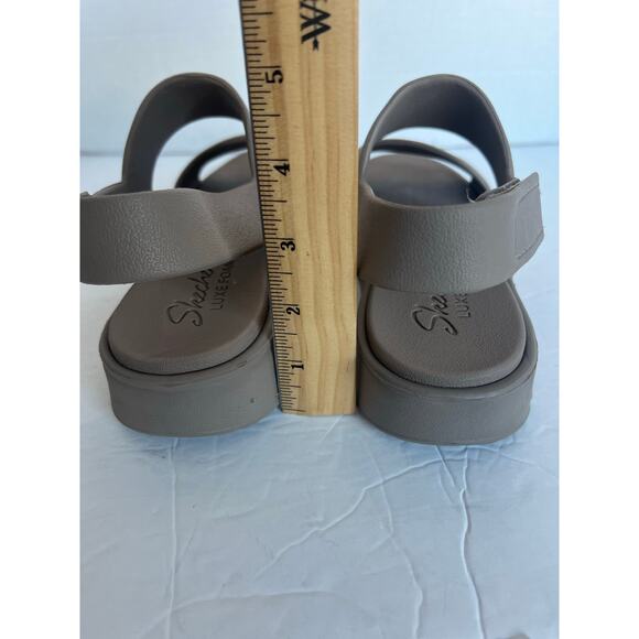 Skechers Taupe Foamies Arch Fit Platform Footsteps Rugged Soles Velcro Closure 9 - Picture 7 of 9